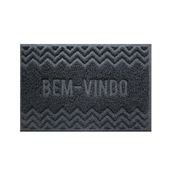 Tapete Capacho Vinil 0.40x 0.60cm Bem-Vindo - Cinza - Bella Casa