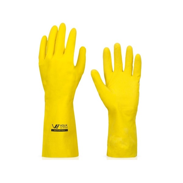 Luva Multiuso Látex Standard Amarelo com Forro EG - Volk