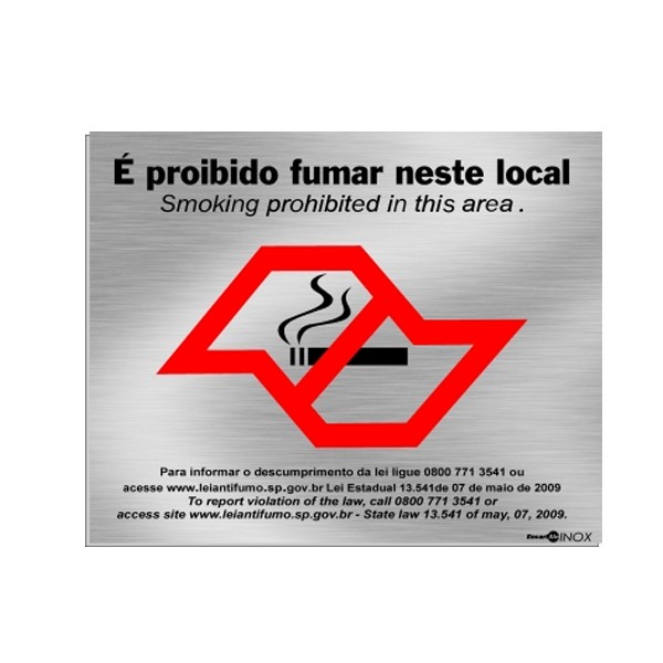 Placa Inox Proibido Fumar São Paulo Pa70 - Encartale