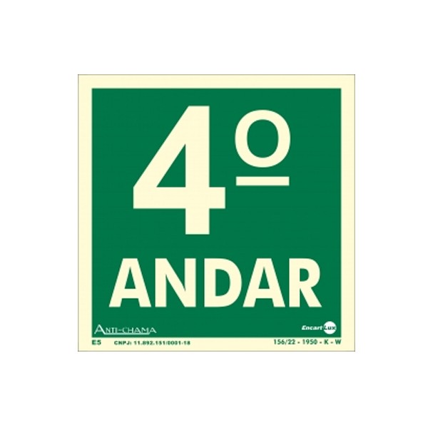 Placa Pvc Pavimento 4º Andar Fotoluminescente Paf339 - Encartale 
