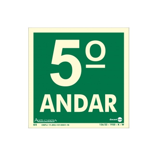 Placa Pvc Pavimento 5º Andar Fotoluminescente Paf340 - Encartale 