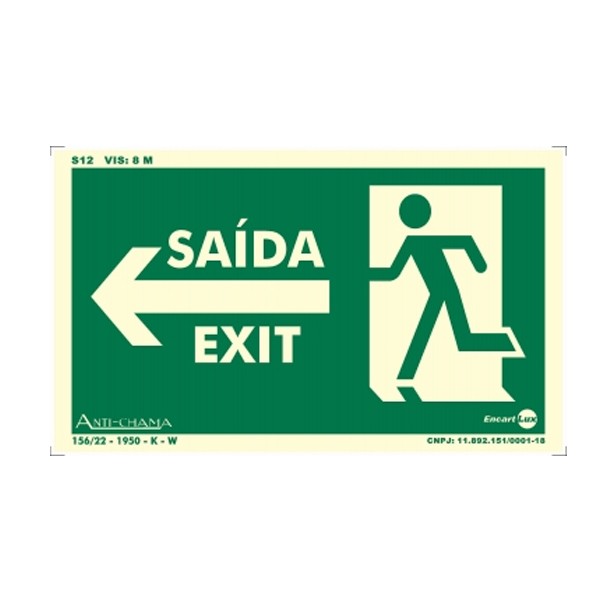Placa Saída de Emergência Esquerda Fotoluminescente Paf322 - Encartale 