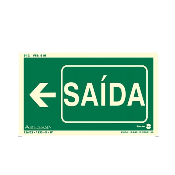 Placa Saída de Emergência Seta Para Esquerda Fotoluminescente Paf330 - Encartale 