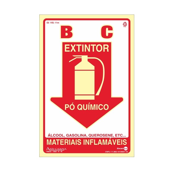 Placa em Poliestireno Extintor Pó Químico PAF-300