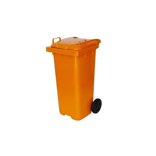 Cesto de Lixo 120 L com Tampa e Roda Laranja