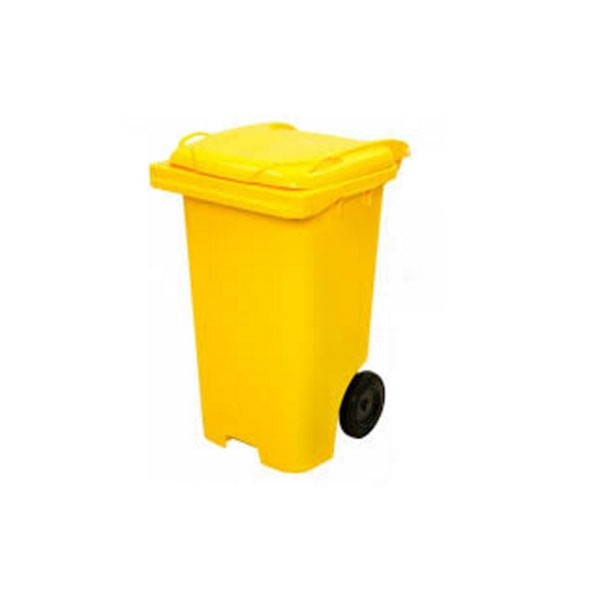 Cesto de Lixo 120 L com Tampa e Roda Amarelo