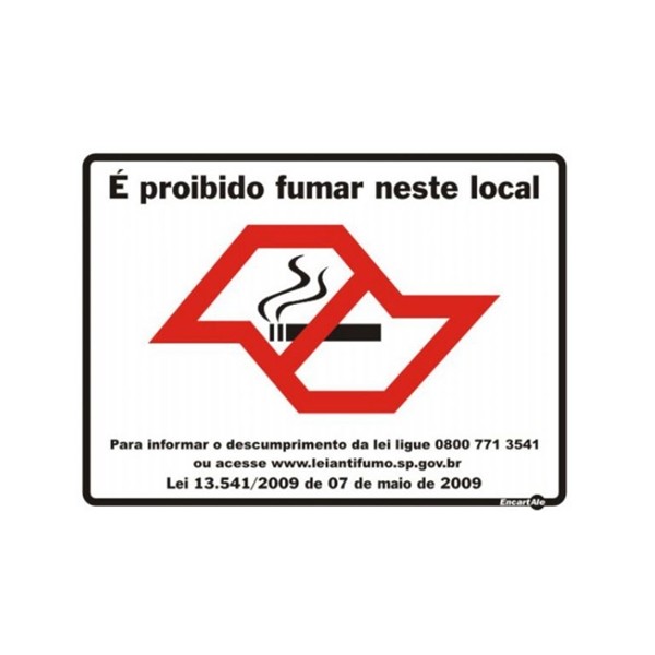 Placa em Poliestireno Proibido Fumar Lei 13.541 PS-616