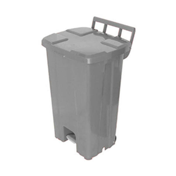 Cesto de Lixo 100L Quadrado c/ Pedal e Rodas - Cinza