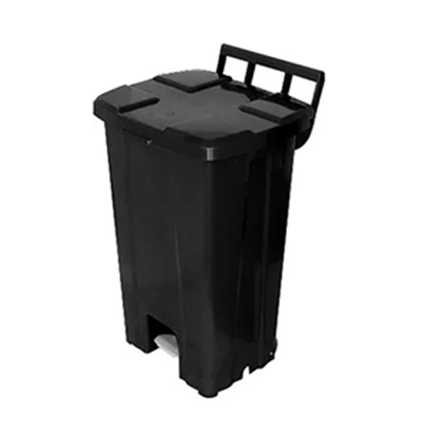 Cesto de Lixo 100L Quadrado c/ Pedal e Rodas - Preto