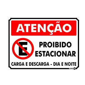 Placa Metal Atenção Proibido Estacionar Dia e Noite Pm839 - Encartale