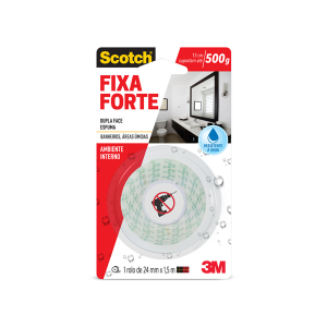 Fita Dupla Face Fixa Forte Scotch Banheiros 24mm x 1,5m - 3m